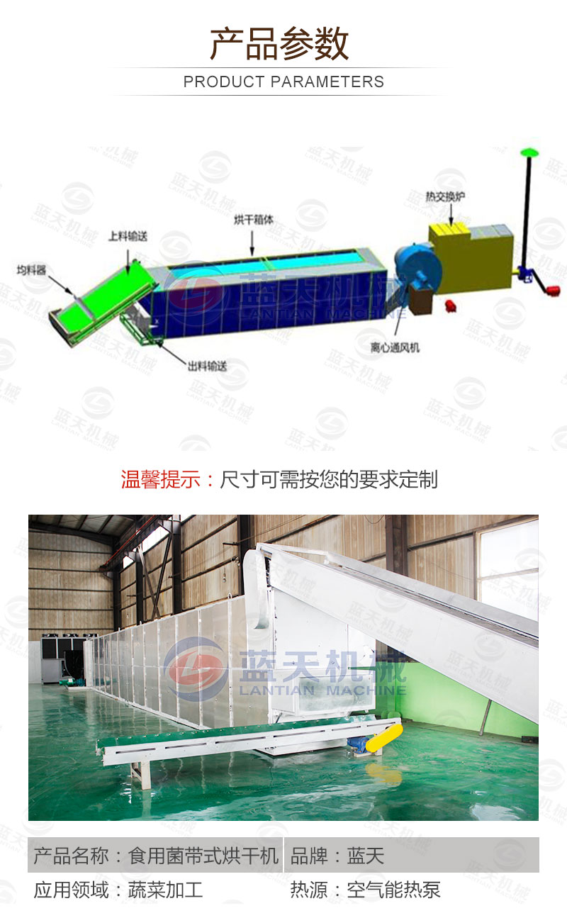 食用菌網帶烘干機產品參數