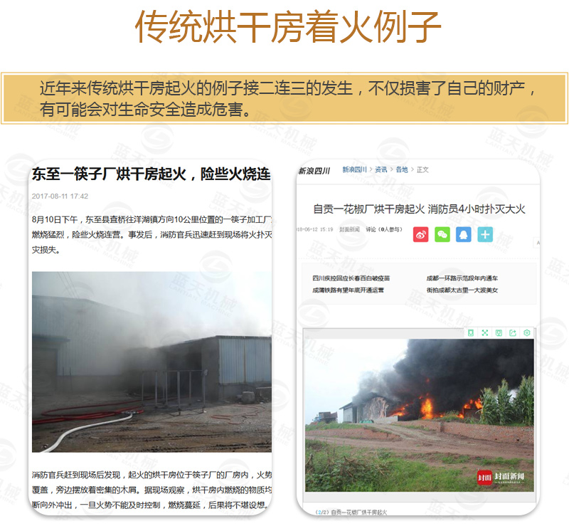 山藥片網帶式烘干機傳統烘干房著火